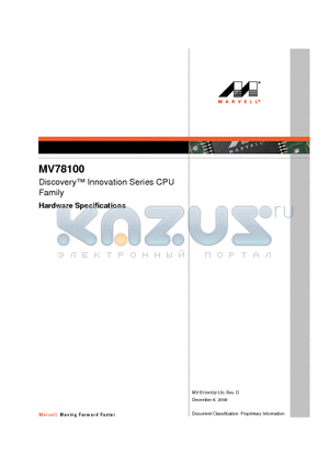 MV78100-A0-BHO-C080 datasheet - Discovery Innovation Series CPU Family Hardware Specifications