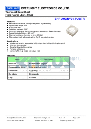 EHP-A09-UY31-PU5-TR datasheet - High Power LED - 0.5W