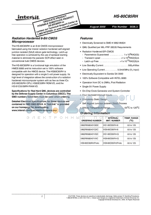 HS-80C85RH_02 datasheet - Radiation Hardened 8-Bit CMOS Microprocessor