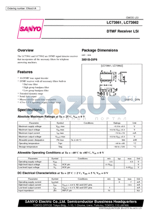 LC73861 datasheet - DTMF Receiver LSI