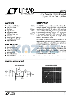 LT1195CN8 datasheet - Low Power, High Speed Operational Amplifier