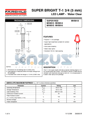 MV801X datasheet - SUPER BRIGHT T-1 3/4 (5 mm) LED LAMP - Water Clear