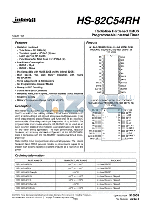 HS-82C54RH datasheet - Radiation Hardened CMOS Programmable Interval Timer