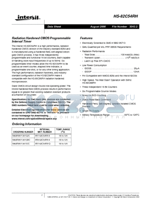 HS-82C54RH datasheet - Radiation Hardened CMOS Programmable Interval Timer