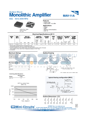 MAV-11A datasheet - MAV-11A Monolithic Amplifier 50OHM 50 to 2000 MHz
