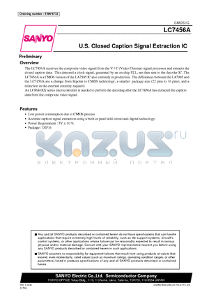 LC7456A datasheet - U.S. Closed Caption Signal Extraction IC
