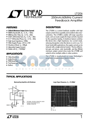 LT1206CR datasheet - 250mA/60MHz Current Feedback Amplifier