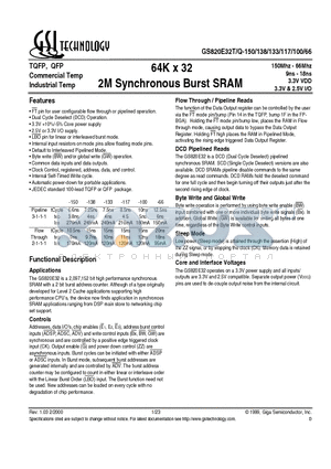 GS820E32Q-100 datasheet - 2M Synchronous Burst SRAM