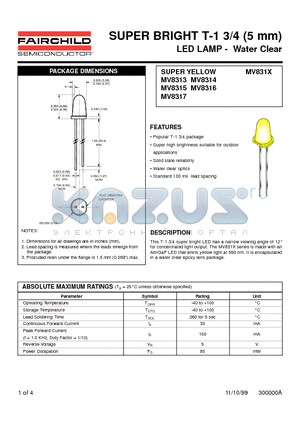 MV8313 datasheet - SUPER BRIGHT T-1 3/4 (5 mm) LED LAMP - Water Clear