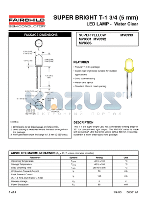 MV8333 datasheet - SUPER BRIGHT T-1 3/4 (5 mm) LED LAMP - Water Clear