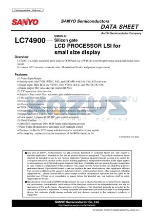 LC74900 datasheet - CMOS IC Silicon gate LCD PROCESSOR LSI for small size display