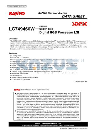 LC749460W datasheet - Silicon gate Digital RGB Processor LSI
