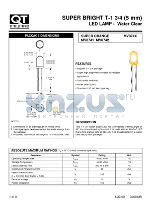 MV8742 datasheet - SUPER BRIGHT T-1 3/4 (5 mm) LED LAMP - Water Clear