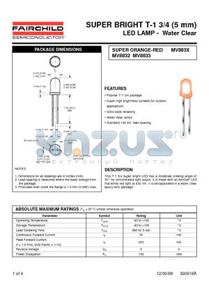 MV8833 datasheet - SUPER BRIGHT T-1 3/4 (5 mm) LED LAMP - Water Clear