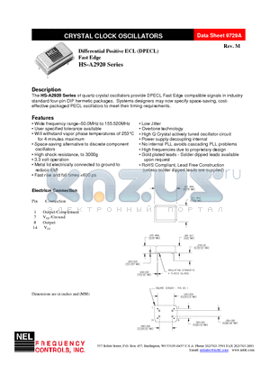 HS-A2920 datasheet - Differential Positive ECL (DPECL) Fast Edge