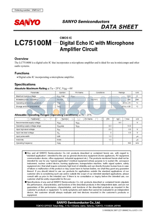LC75100M datasheet - CMOS IC Digital Echo IC with Microphone Amplifier Circuit
