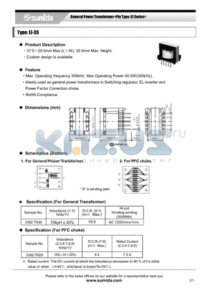 EI-35 datasheet - General Power Transformer<Pin Type: EI Series>