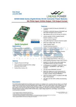 EHW015A0A41-SZ datasheet - 36-75Vdc Input; 5.0Vdc Output; 15A Output Current