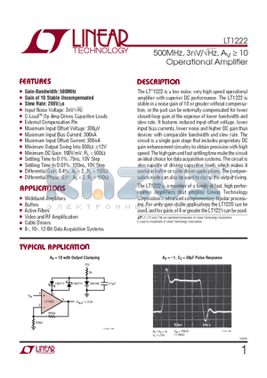 LT1222_07 datasheet - 500MHz, 3nV/Hz, AV  10 Operational Amplifier