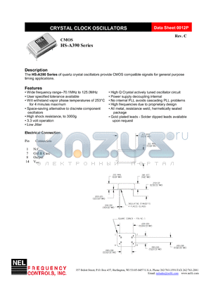 HS-A390-FREQ datasheet - CRYSTAL CLOCK OSCILLATORS