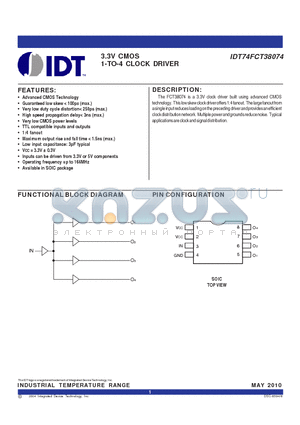 IDT74FCT38074_09 datasheet - 3.3V CMOS 1-TO-4 CLOCK DRIVER