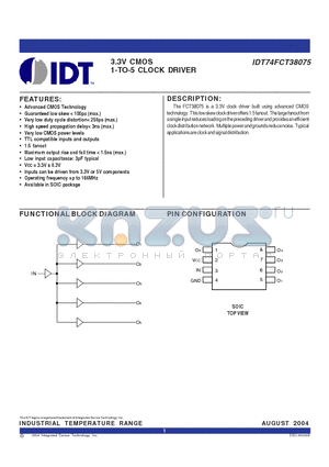 IDT74FCT38075 datasheet - 3.3V CMOS 1-TO-5 CLOCK DRIVER