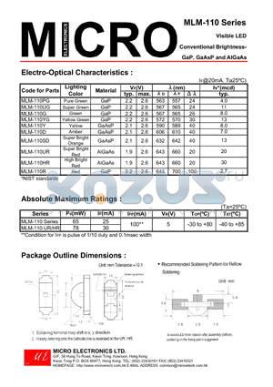 MLM-110 datasheet - Visible LED Conventional Brightness-GaP, GaAsP and AlGaAs