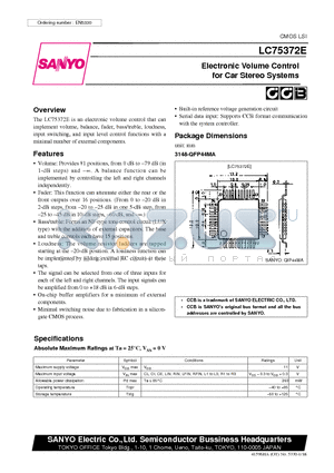 LC75372E datasheet - Electronic Volume Control for Car Stereo Systems