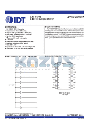 IDT74FCT3807APYI datasheet - 3.3V CMOS 1-TO-10 CLOCK DRIVER