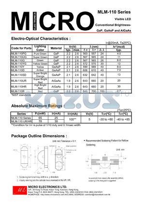 MLM-110D datasheet - Visible LED Conventional Brightness-GaP, GaAsP and AlGaAs