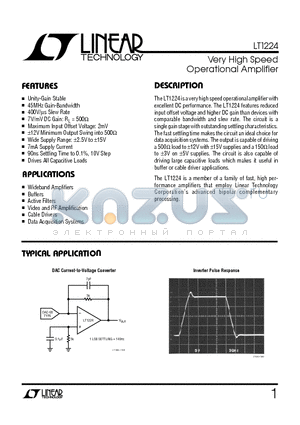 LT1224CN8 datasheet - Very High Speed Operational Amplifier