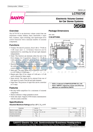 LC75373E datasheet - Electronic Volume Control for Car Stereo Systems