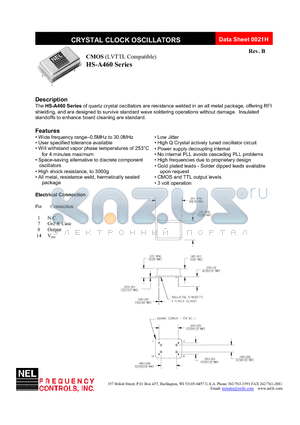 HS-A460-FREQ datasheet - CRYSTAL CLOCK OSCILLATORS