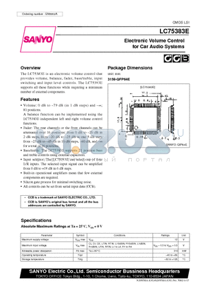 LC75383E datasheet - Electronic Volume Control for Car Audio Systems