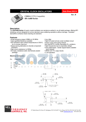 HS-A460 datasheet - CRYSTAL CLOCK OSCILLATORS