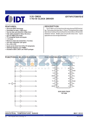 IDT74FCT3807D_09 datasheet - 3.3V CMOS 1-TO-10 CLOCK DRIVER