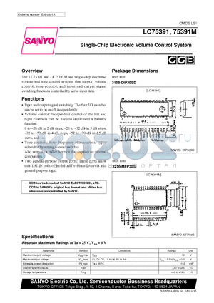 LC75391 datasheet - Single-Chip Electronic Volume Control System