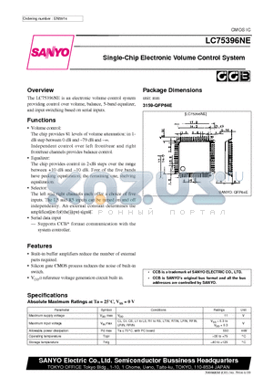LC75396NE datasheet - Single-Chip Electronic Volume Control System