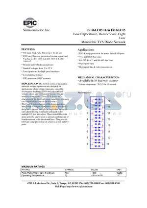 EI16LC08C datasheet - Low Capacitance, Bidirectional, Eight Line Monolithic TVS Diode Network