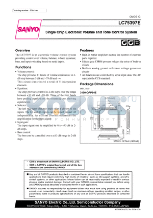 LC75397E datasheet - Single Chip Electronic Volume and Tone Control System