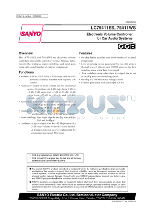 LC75411ES datasheet - Electronic Volume Controller for Car Audio Systems