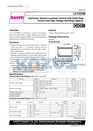 LC7535M datasheet - Electronic Volume/Loudness Control with Serial Data Control and High Voltage-Handling Capacity
