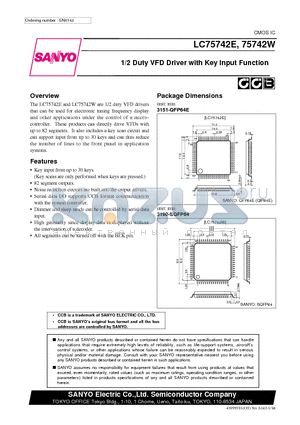 LC75742W datasheet - 1/2 Duty VFD Driver with Key Input Function