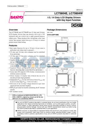 LC75804W datasheet - 1/3, 1/4 Duty LCD Display Drivers with Key Input Function
