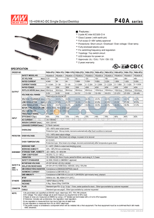 P40A-1-1P2J datasheet - 15~40WAC-DC Single Output Desktop