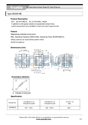 EI2322 datasheet - Car Audio Device Power Choke<Pin Type: EI Series>