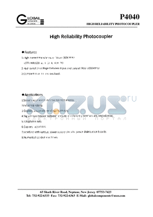 P4040 datasheet - High Reliability Photocoupler