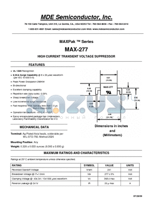 MAX-277 datasheet - HIGH CURRENT TRANSIENT VOLTAGE SUPPRESSOR