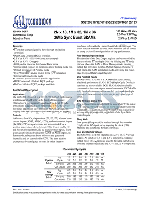 GS8320E18T-166I datasheet - 2M x 18, 1M x 32, 1M x 36 36Mb Sync Burst SRAMs