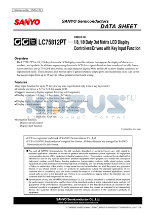 LC75812PT datasheet - 1/8, 1/9 Duty Dot Matrix LCD Display Controllers/Drivers with Key Input Function